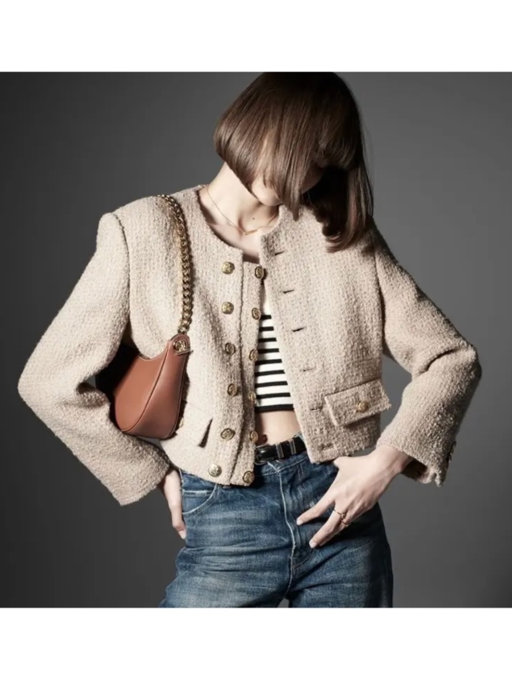 NWT CELINE "Chasseur" Jacket in Braided Bouclé Tweed Corde
